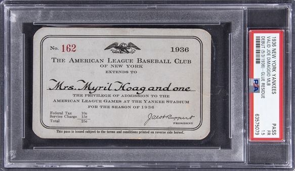 1936 New York Yankees Season Pass from Joe DiMaggios MLB Debut 5/3/1936 - PSA FR 1.5